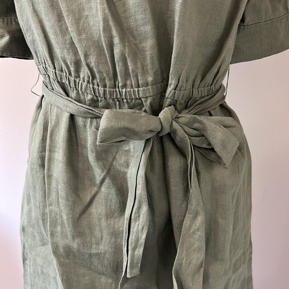 FRAME DENIM Linen Off the Shoulder Dress Olive Green Tie Waist Sz XS - Picture 3 of 12